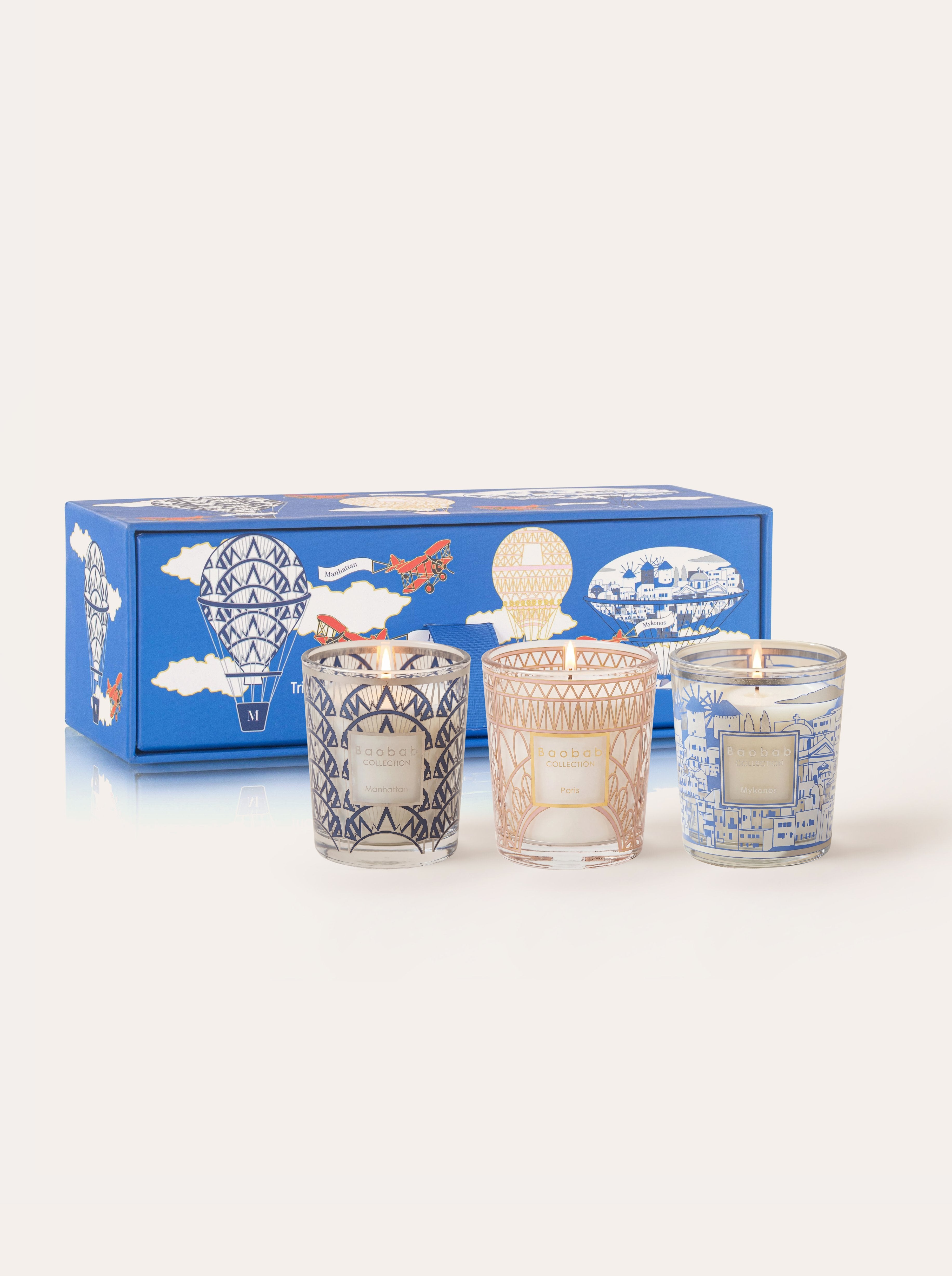 Baobab Collection Mykonosアロマキャンドル TRIO TRAVEL CANDLES MANHATTAN-PARIS-MYKONOS • Baobab Collection Inc