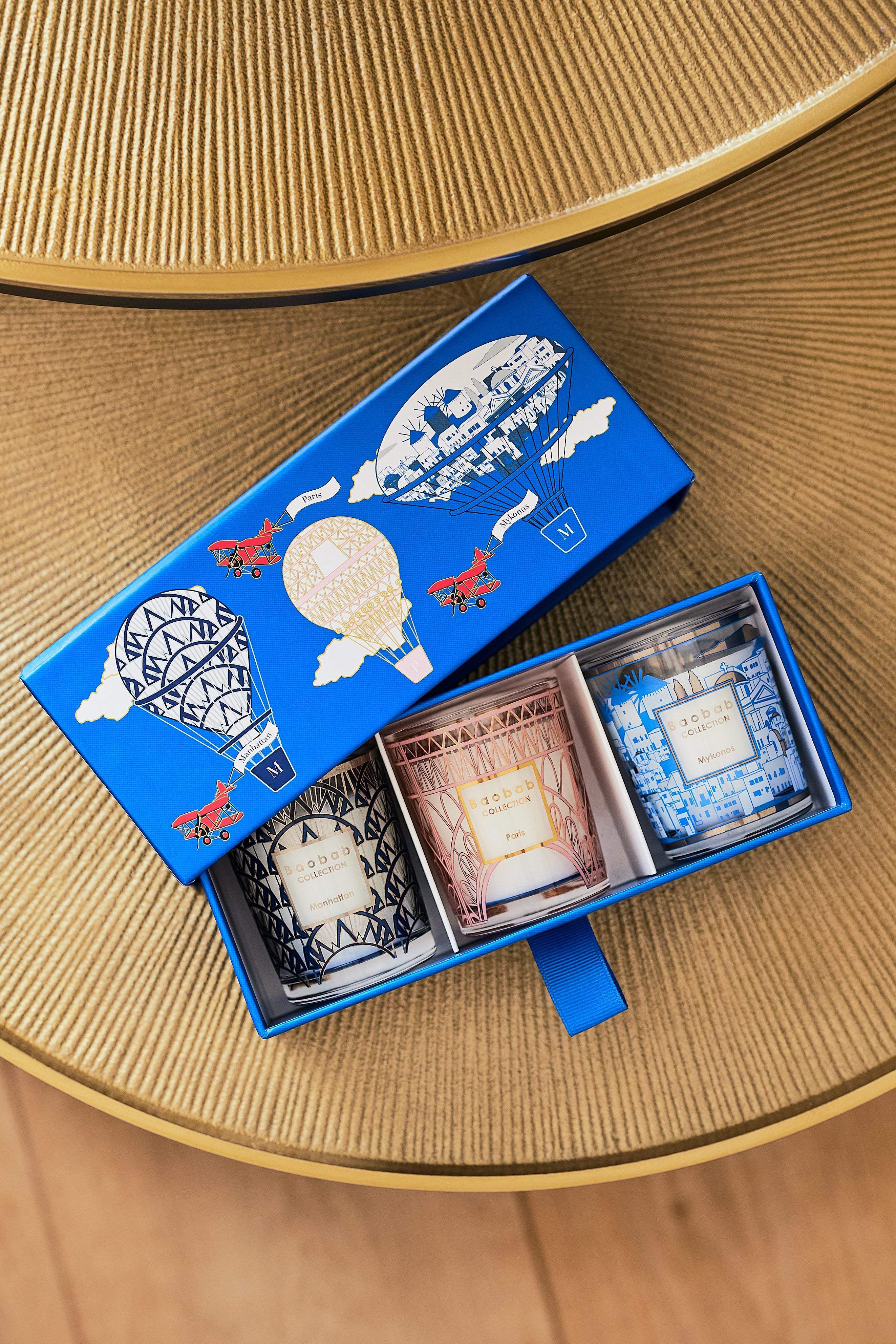 TRIO TRAVEL CANDLES MANHATTAN-PARIS-MYKONOS • Baobab Collection Inc