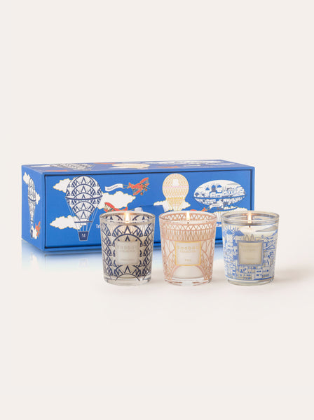 TRIO TRAVEL CANDLES MANHATTAN-PARIS-MYKONOS • Baobab Collection Inc