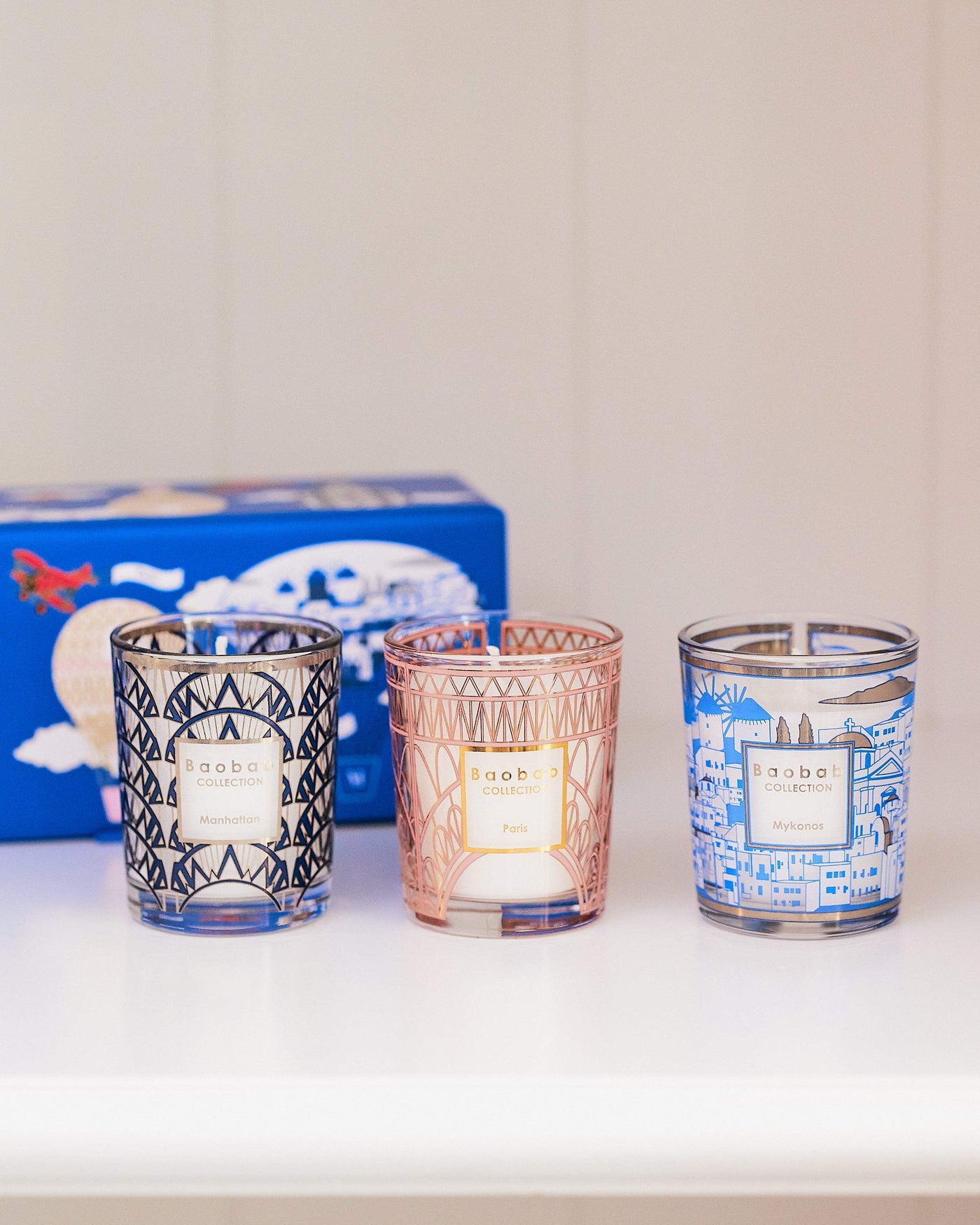 TRIO TRAVEL CANDLES MANHATTAN-PARIS-MYKONOS